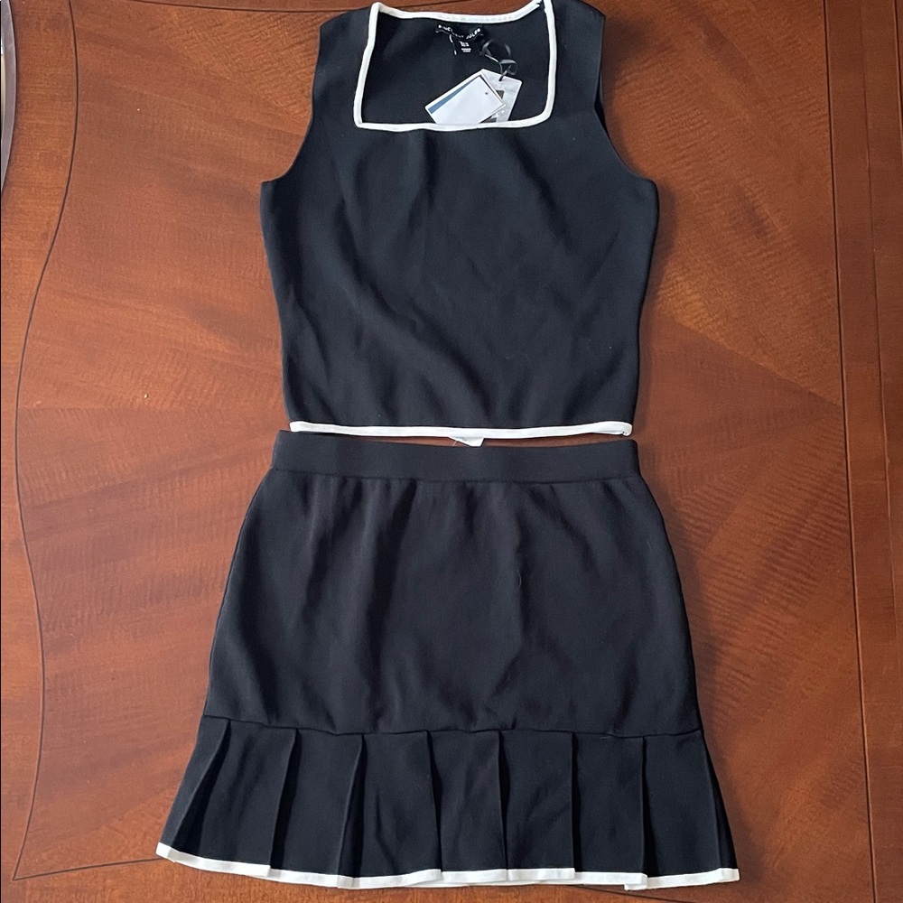 Black Sleeveless Top and Pleated Mini Skirt Set